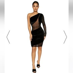 Naked Wardrobe Black Velvet + Mesh Dress